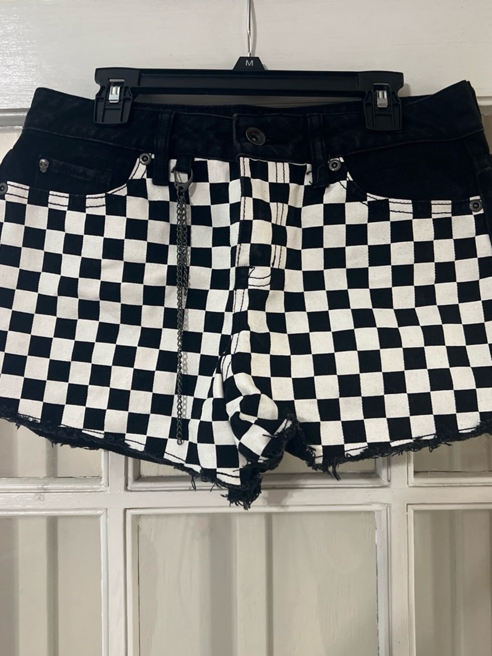 Blackheart Black & White Checkerboard Jean Shorts